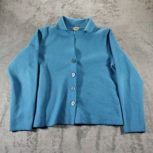 LL Bean Sweater Jacket Womens Large Blue Button Fleece 98% Polyester Grandmacore